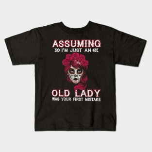 Assuming I'm Just An Old Lady Was Your First Mistake Sugar Skull Red Hair Kids T-Shirt